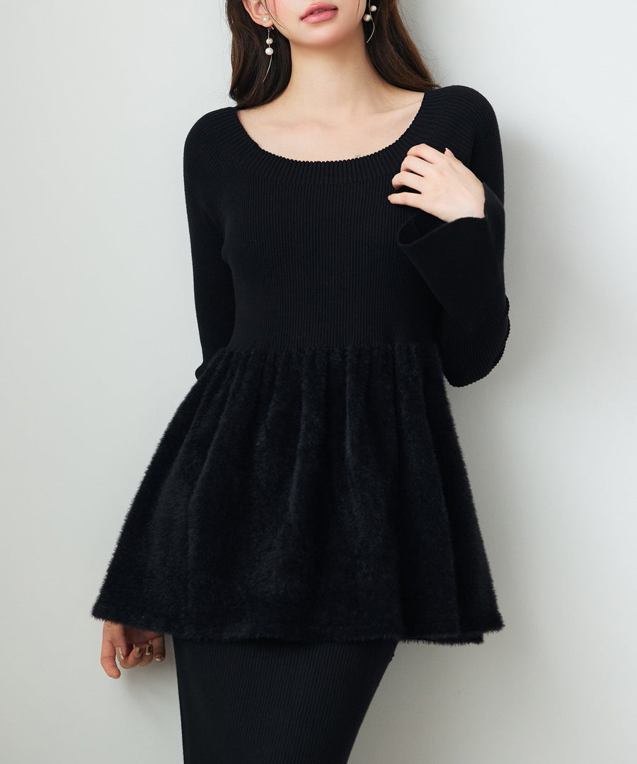 Voluminous Peplum Rib-Knit Top OEM ODM reference 1