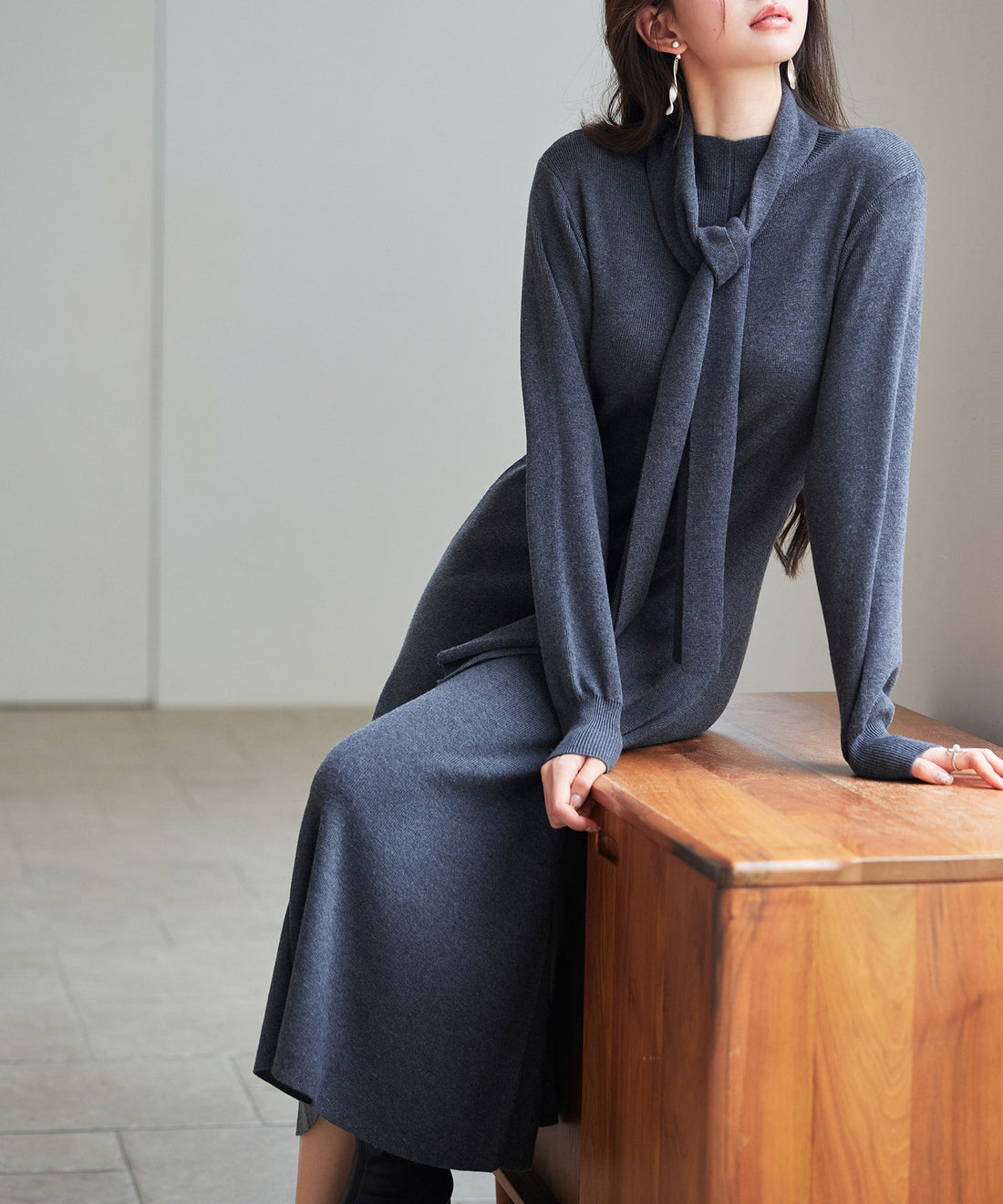 Midi Knit Dress with Matching Scarf OEM ODM reference 15 - additional view 15