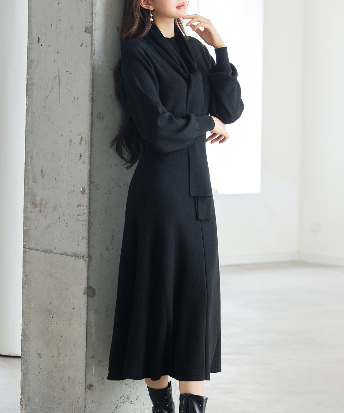 Midi Knit Dress with Matching Scarf OEM ODM reference 8 - additional view 8