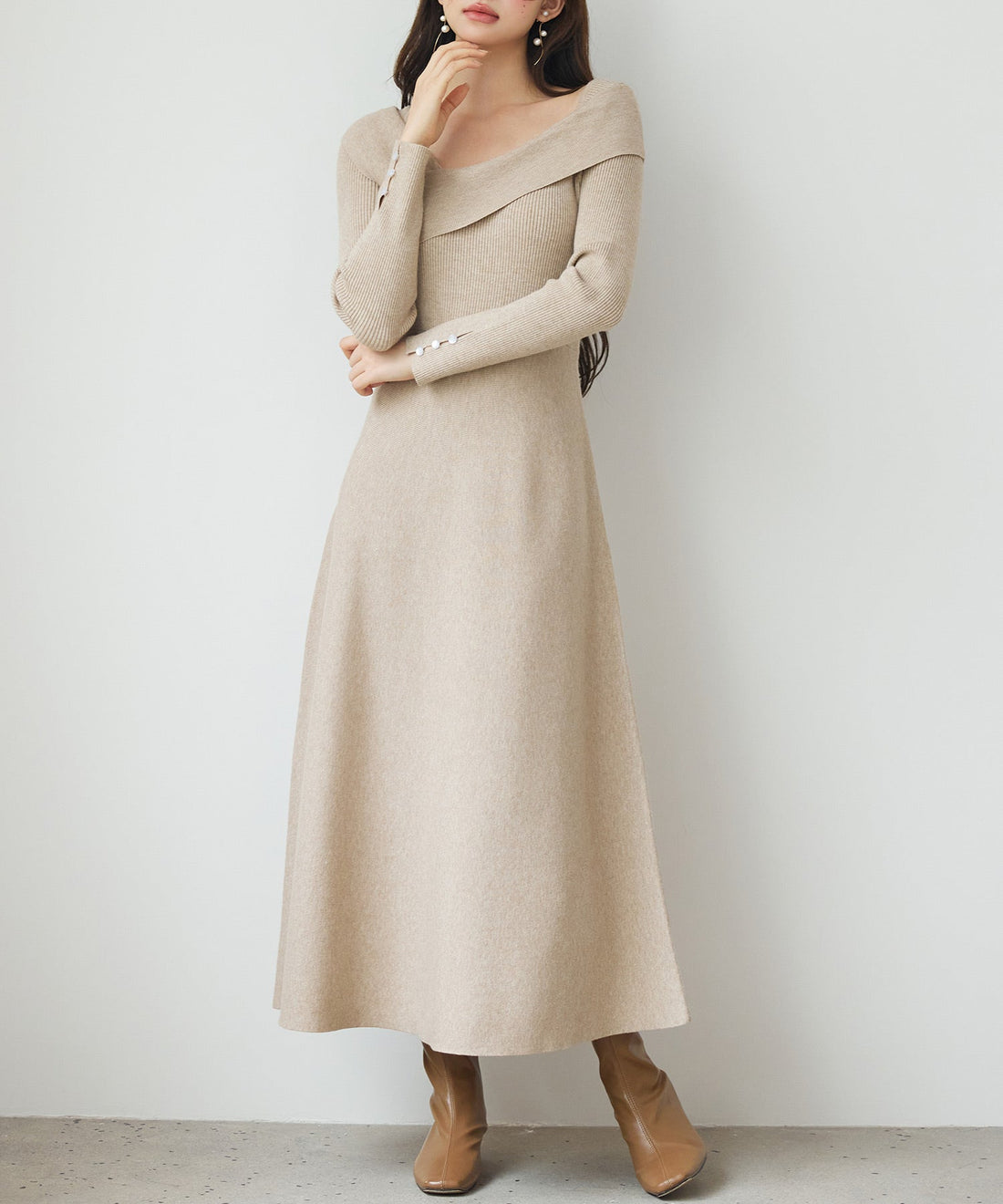 Asymmetric-Neck Midi Knit Dress OEM ODM reference 12 - additional view 12