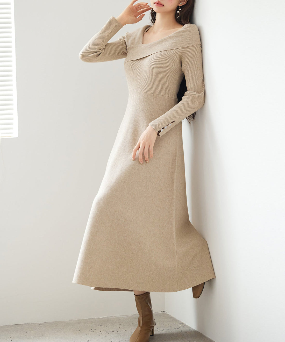 Asymmetric-Neck Midi Knit Dress OEM ODM reference 13 - additional view 13