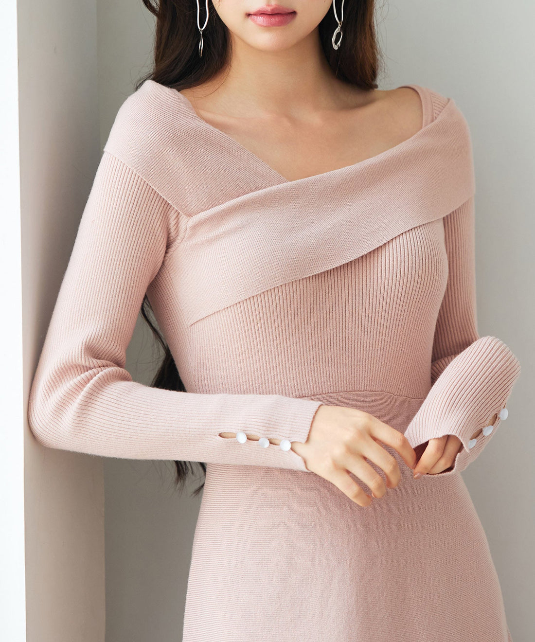 Asymmetric-Neck Midi Knit Dress OEM ODM reference 8 - additional view 8