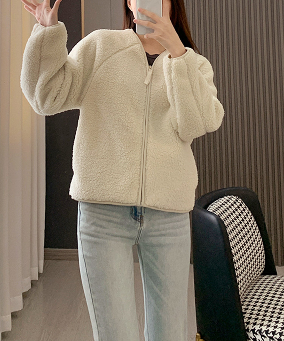 Collarless Raglan Teddy-Fleece Jacket OEM ODM reference 13 - additional view 13