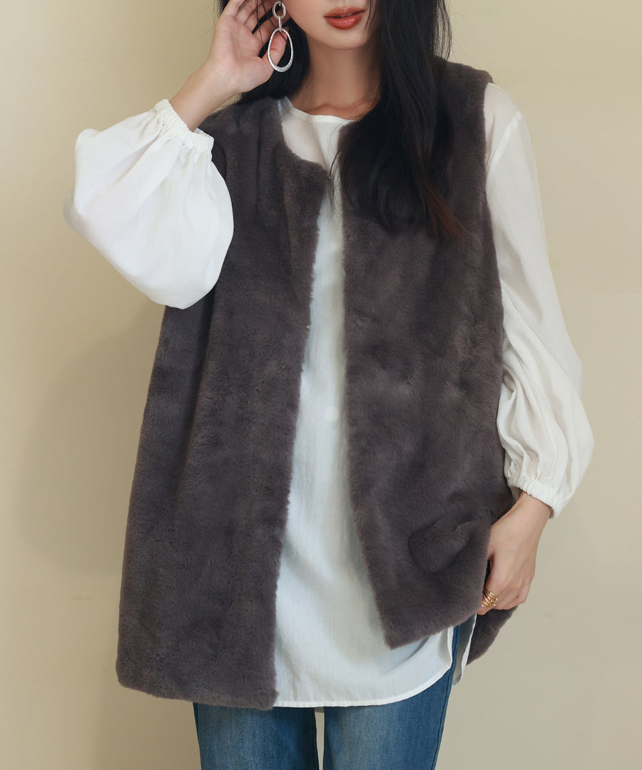 Plush Mid-Length Faux-Fur Gilet OEM ODM reference 1