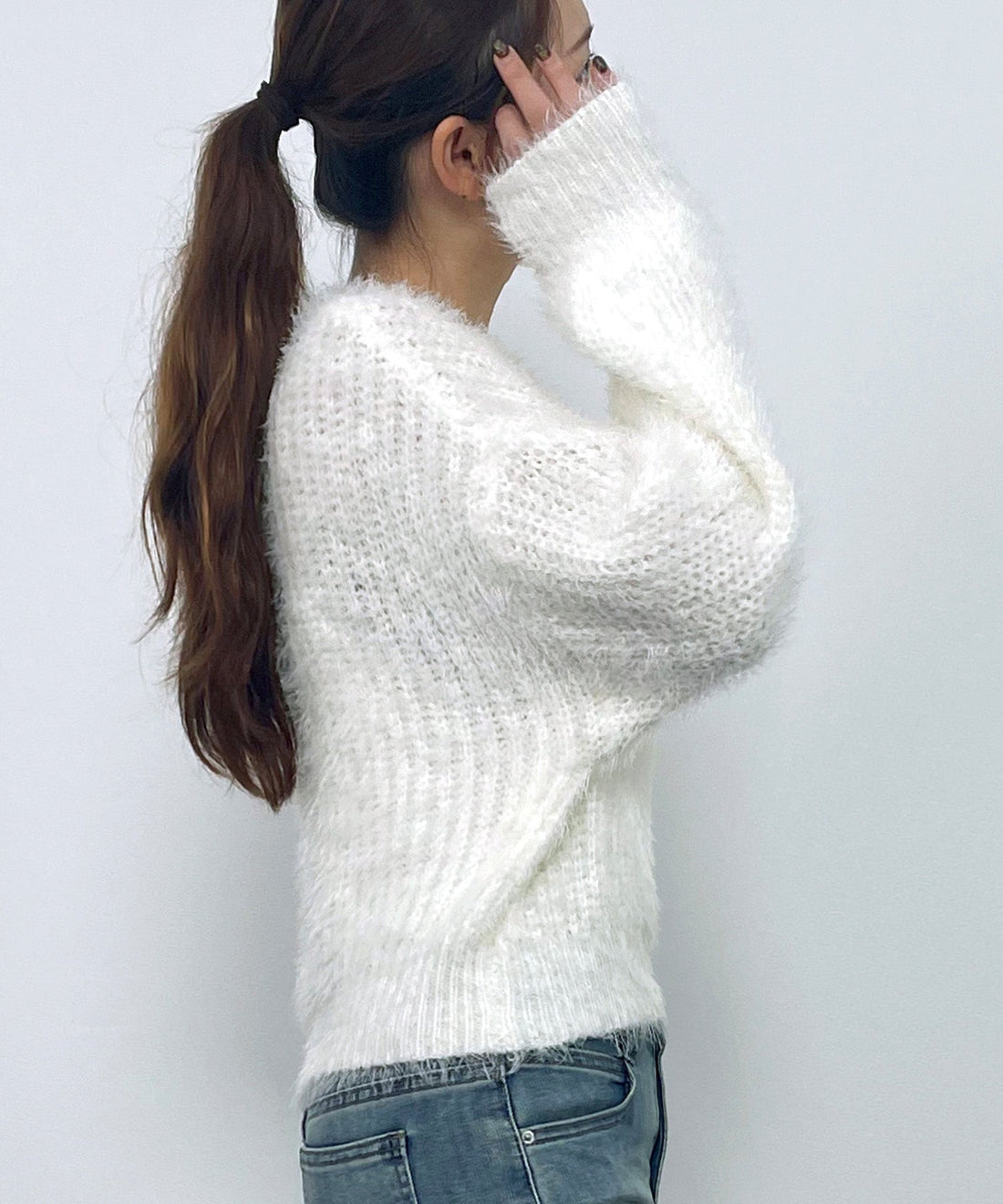 Lustrous Feather-Yarn Cropped Knit Top OEM ODM reference 8 - additional view 8