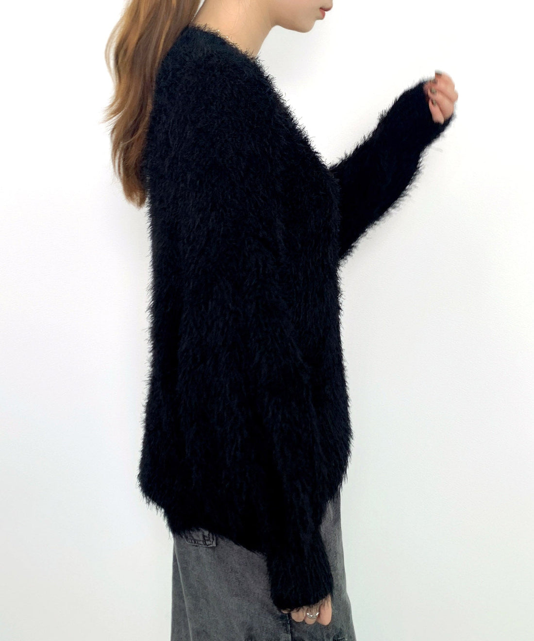Lustrous Feather-Yarn V-Neck Cardigan OEM ODM reference 10 - additional view 10