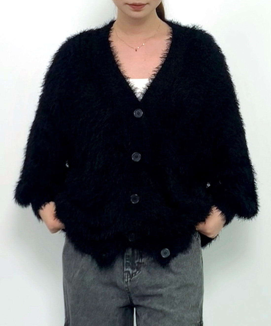 Lustrous Feather-Yarn V-Neck Cardigan OEM ODM reference 13 - additional view 13