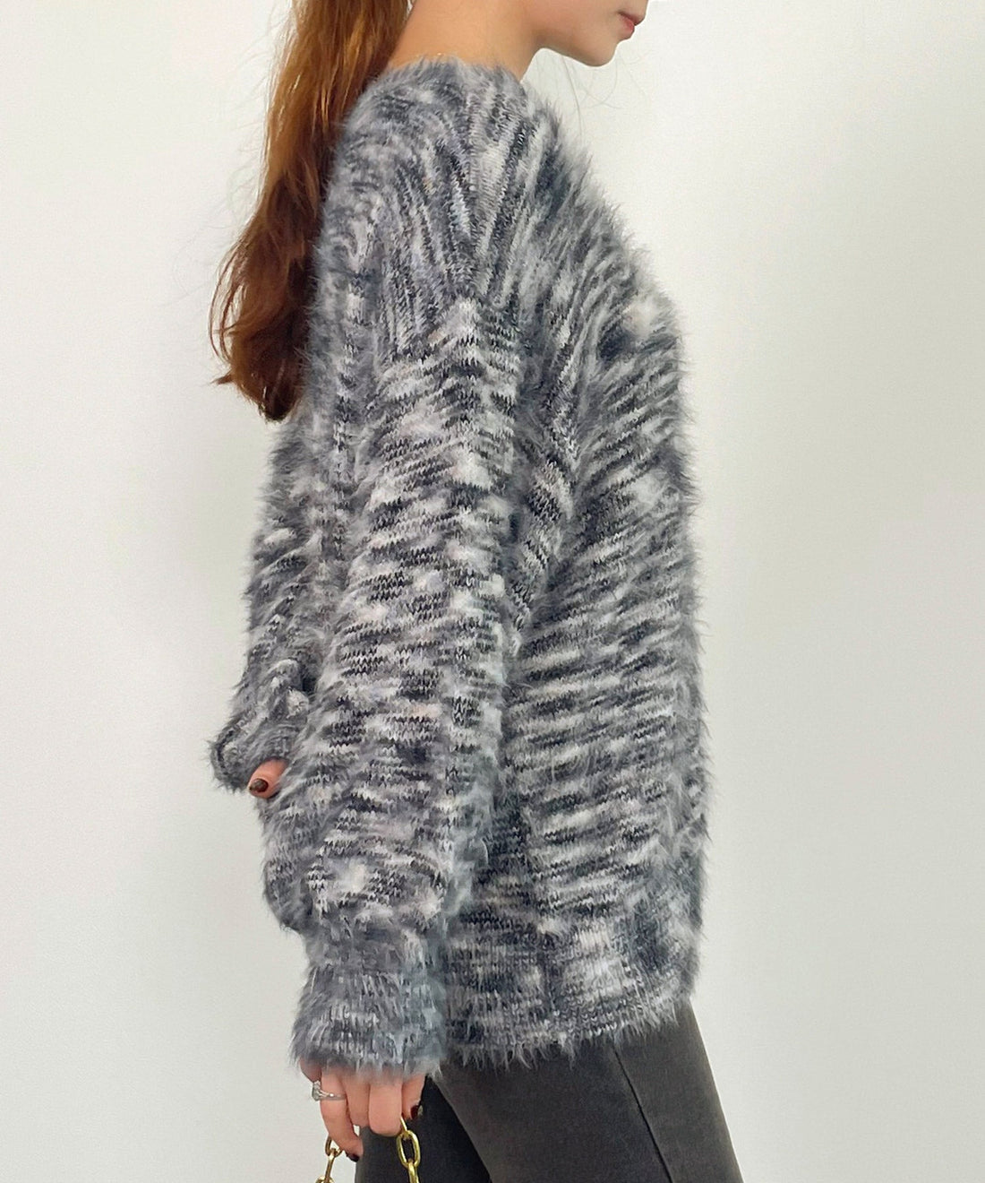 Fluffy Shaggy V-Neck Knit Cardigan OEM ODM reference 11 - additional view 11