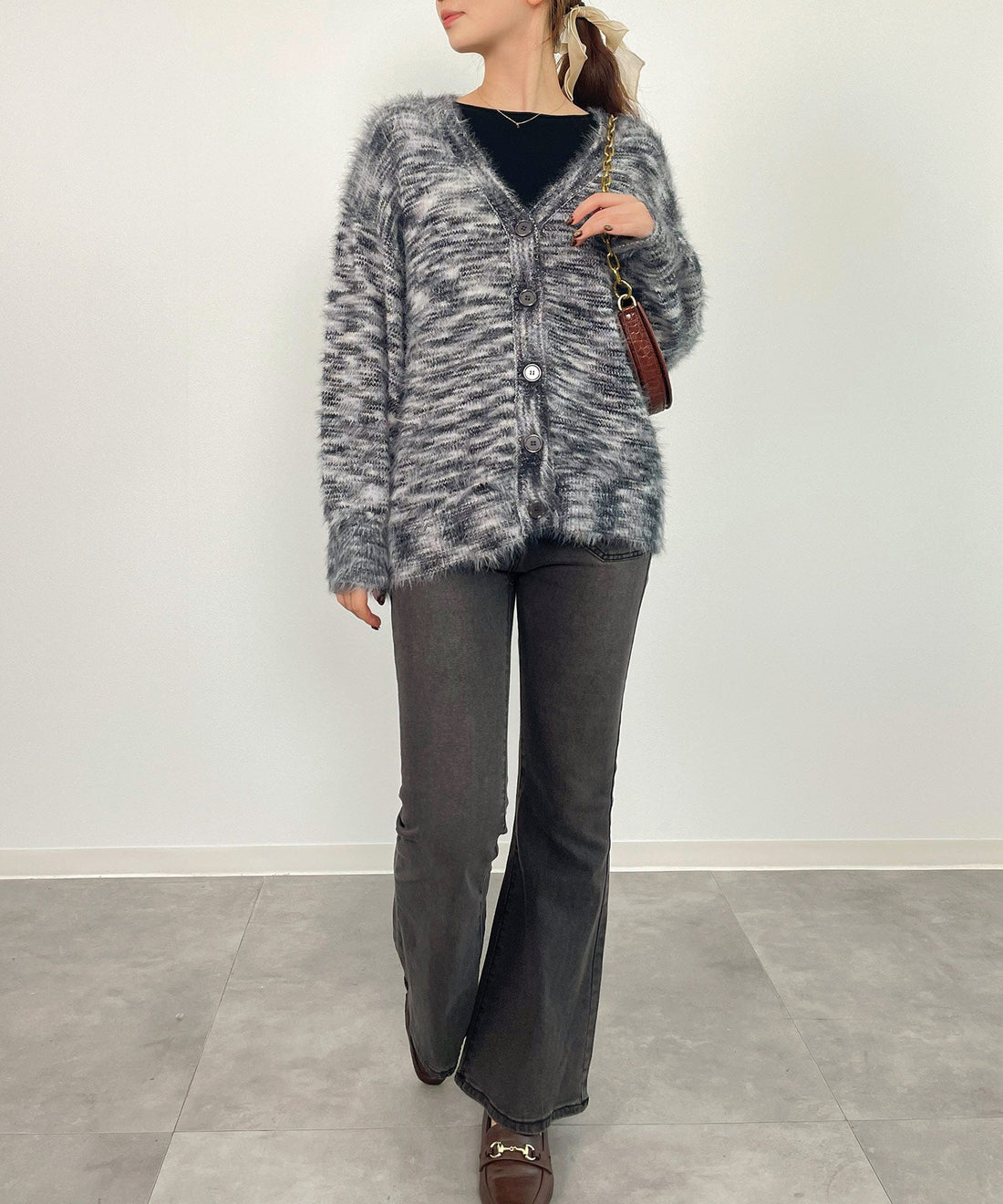 Fluffy Shaggy V-Neck Knit Cardigan OEM ODM reference 12 - additional view 12