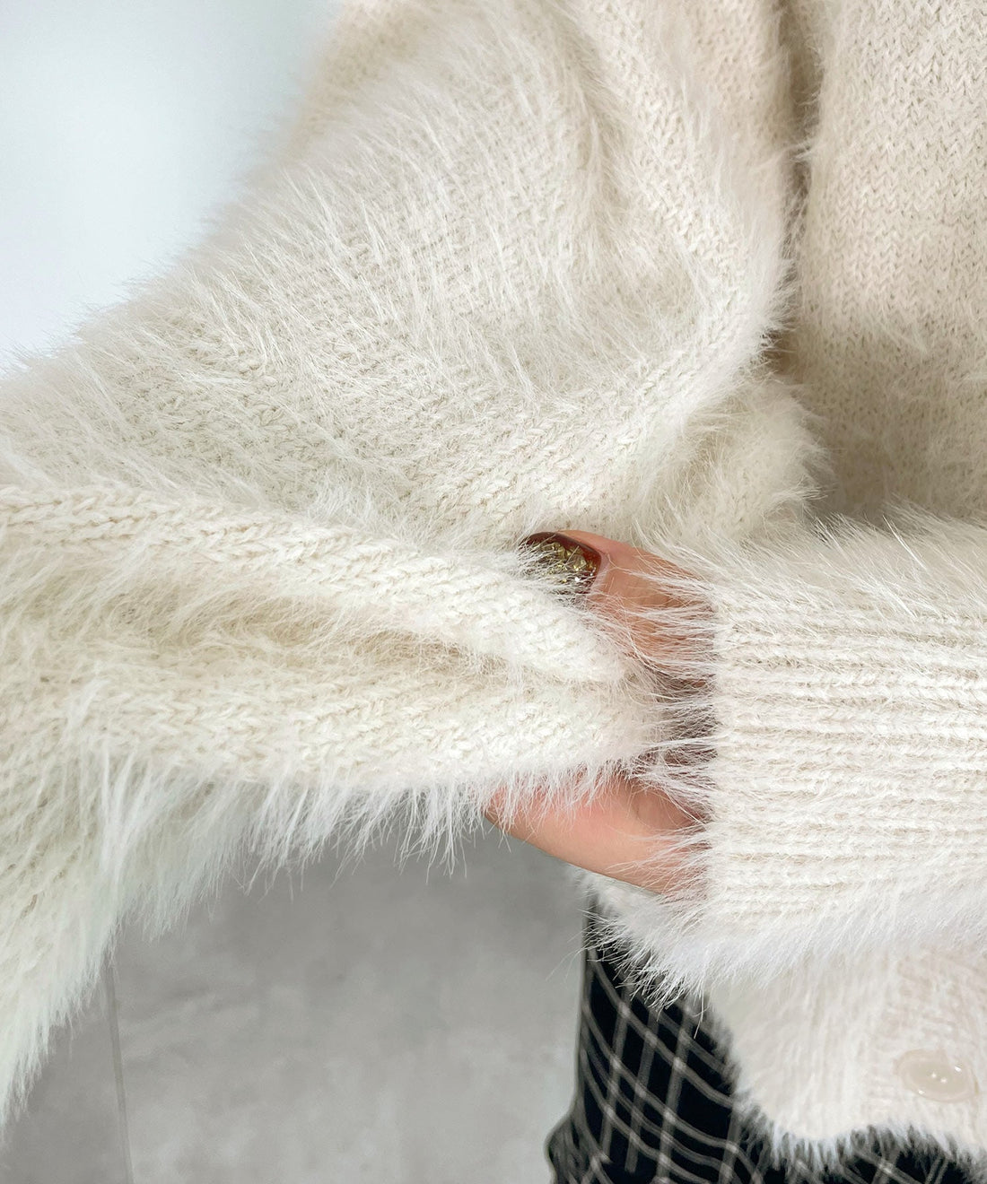 Fluffy Shaggy V-Neck Knit Cardigan OEM ODM reference 7 - additional view 7
