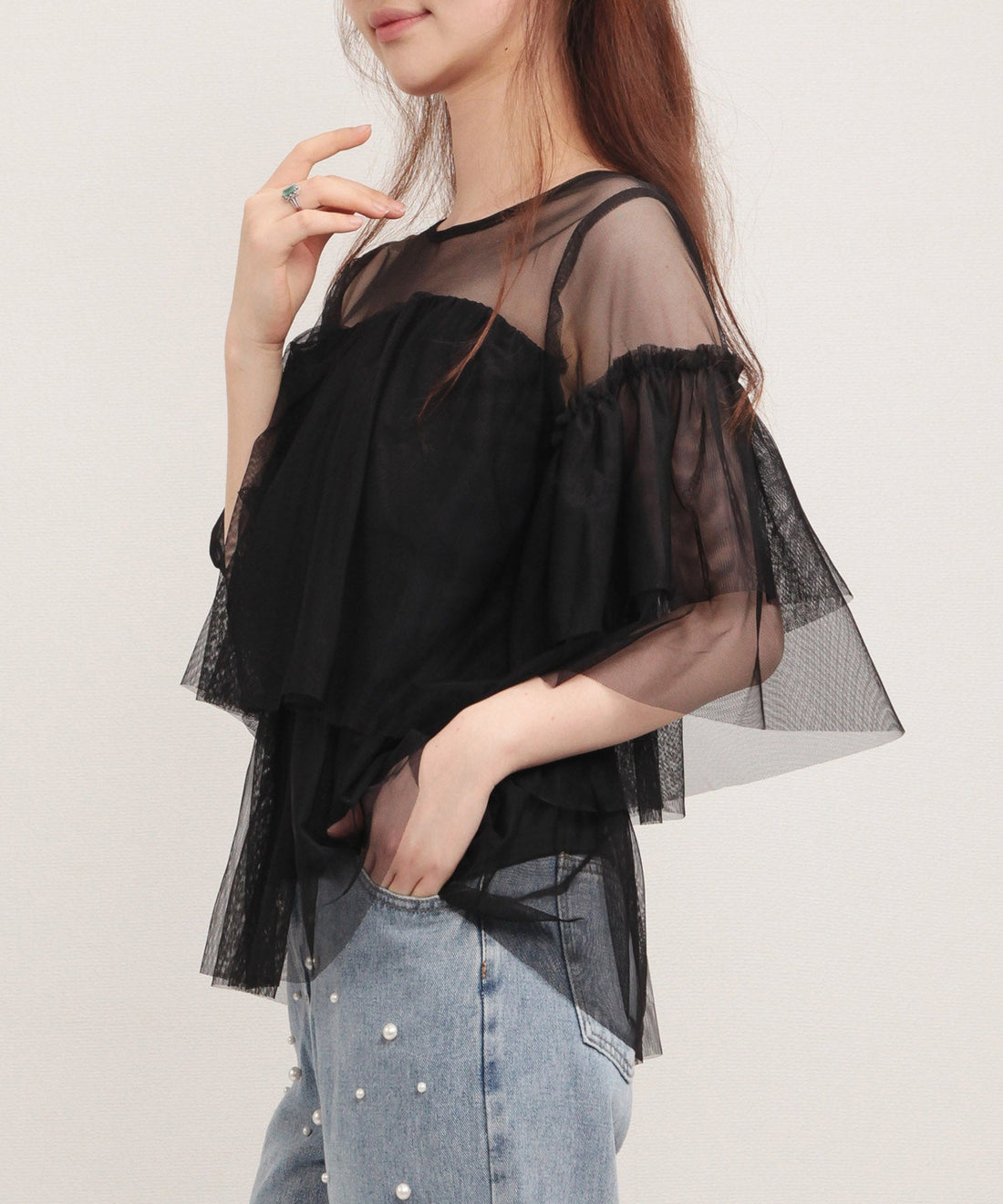 Three-Quarter-Sleeve Tiered Tulle Blouse OEM ODM reference 15 - additional view 15
