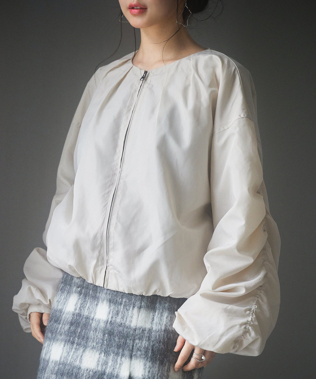 Collarless Gathered-Sleeve Blouson OEM ODM reference 8 - additional view 8
