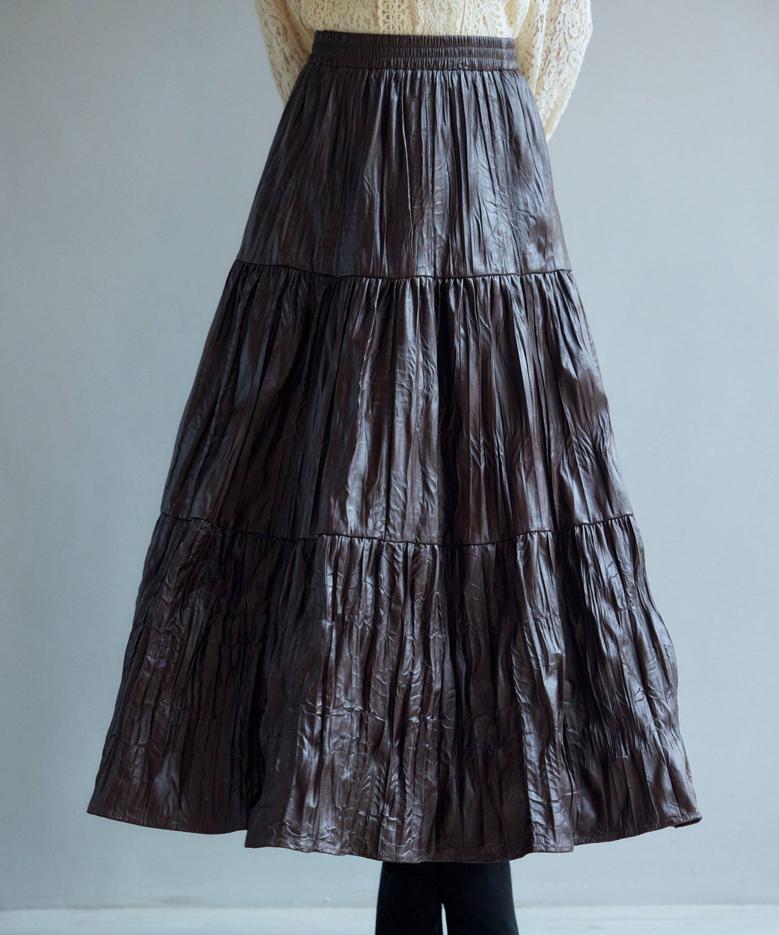 Crinkle-Finish Faux-Leather Long Skirt OEM ODM reference 14 - additional view 14