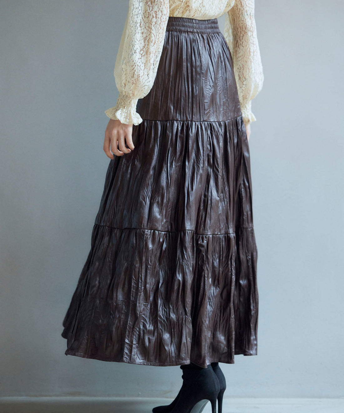 Crinkle-Finish Faux-Leather Long Skirt OEM ODM reference 15 - additional view 15