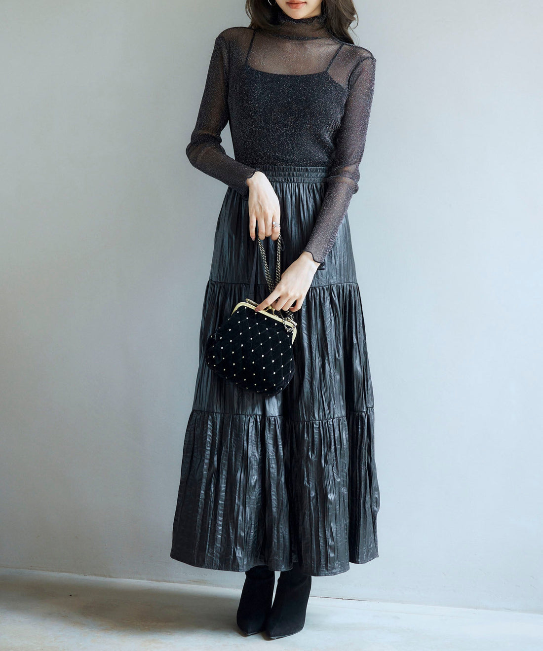 Crinkle-Finish Faux-Leather Long Skirt OEM ODM reference 8 - additional view 8