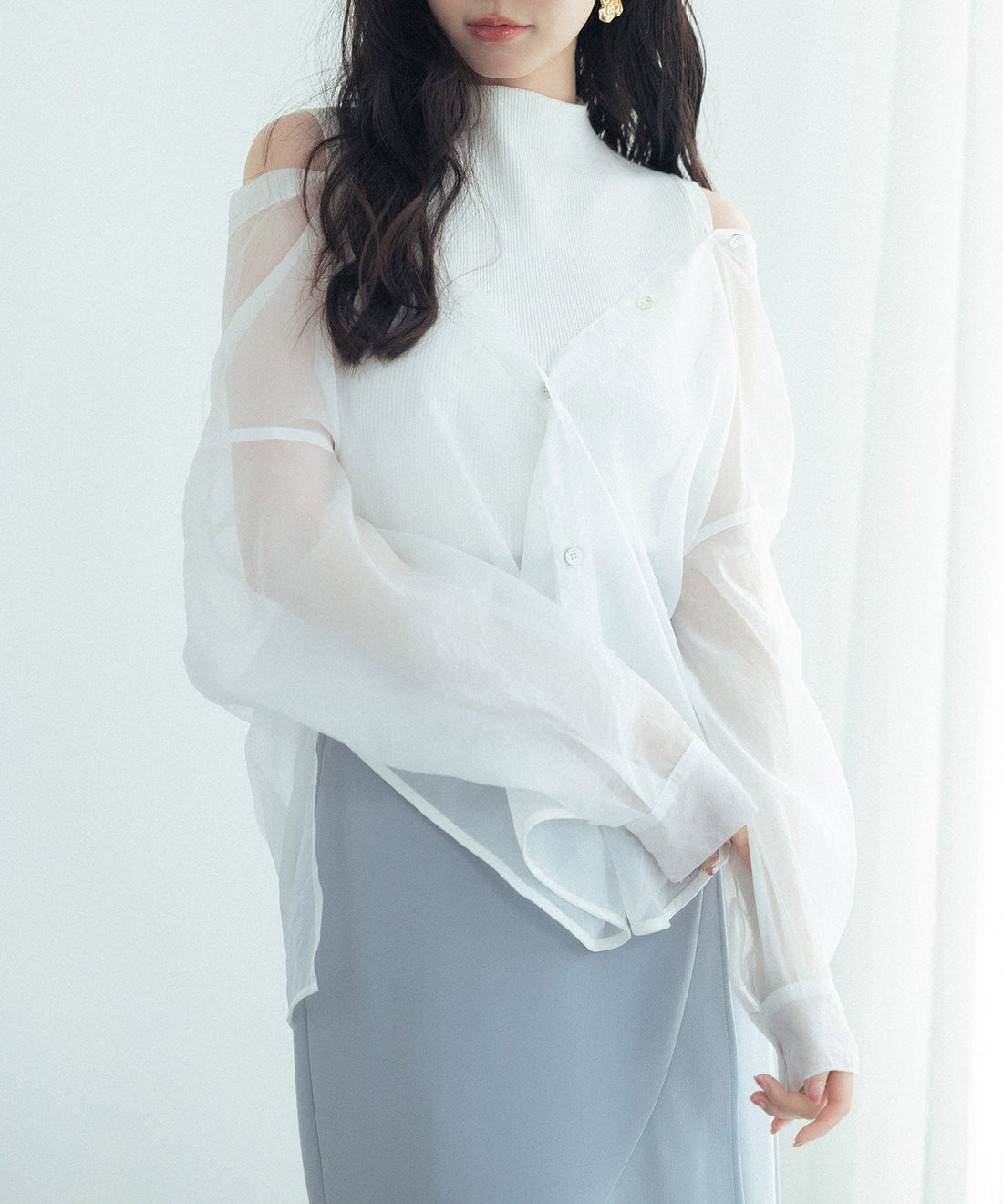 Sheer Shirt and Sleeveless Knit Two-Piece Set OEM ODM reference 11 - additional view 11