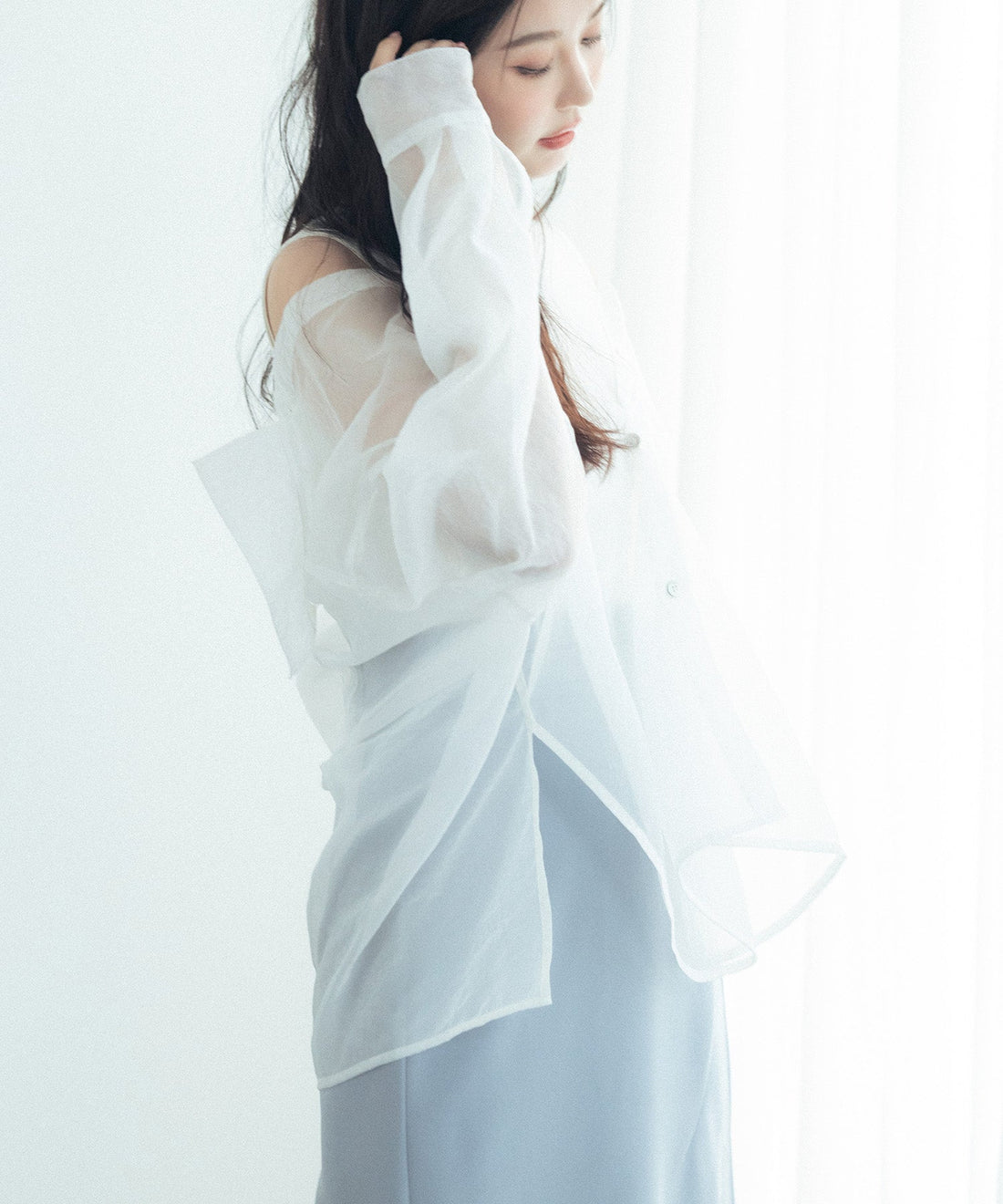 Sheer Shirt and Sleeveless Knit Two-Piece Set OEM ODM reference 14 - additional view 14