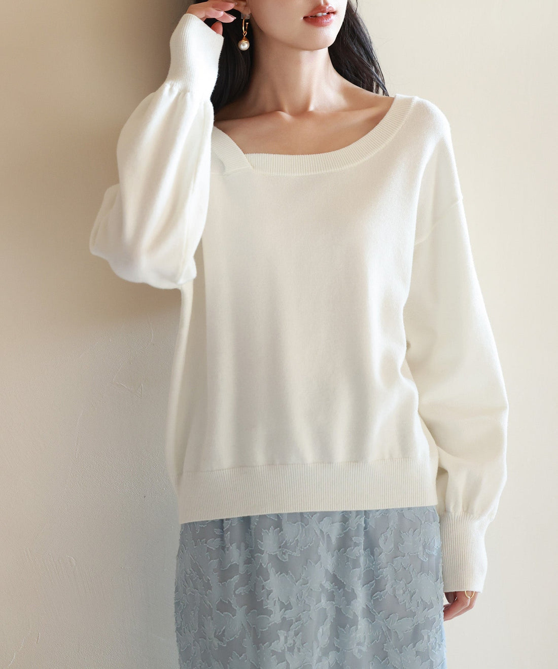 2-Way Asymmetric-Neck Knit Pullover OEM ODM reference 8 - additional view 8