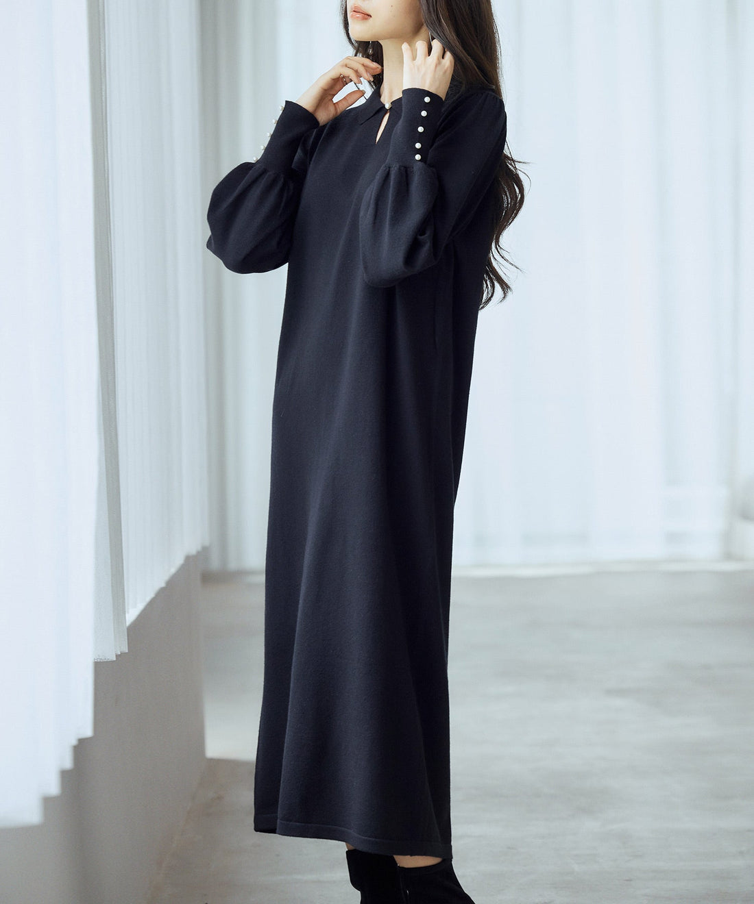 Shirt-Collar Mutton-Sleeve Midi Dress OEM ODM reference 10 - additional view 10