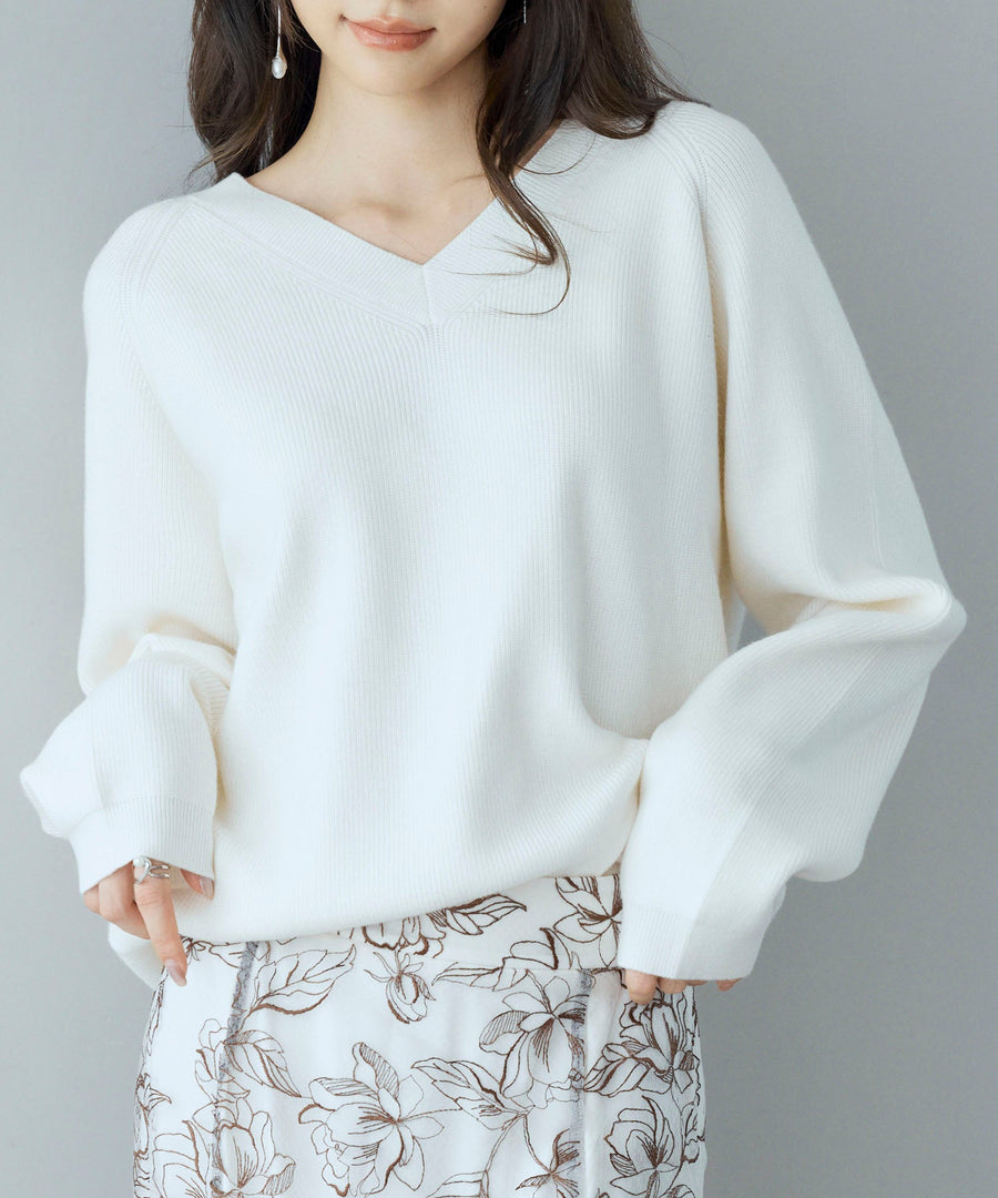 Deep V-Neck Ribbed Knit Pullover OEM ODM reference 1