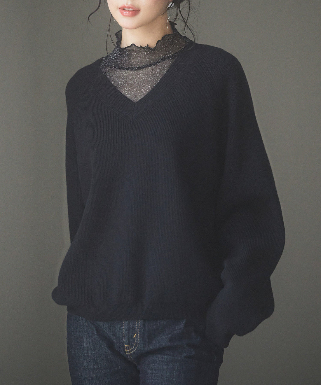 Deep V-Neck Ribbed Knit Pullover OEM ODM reference 13 - additional view 13