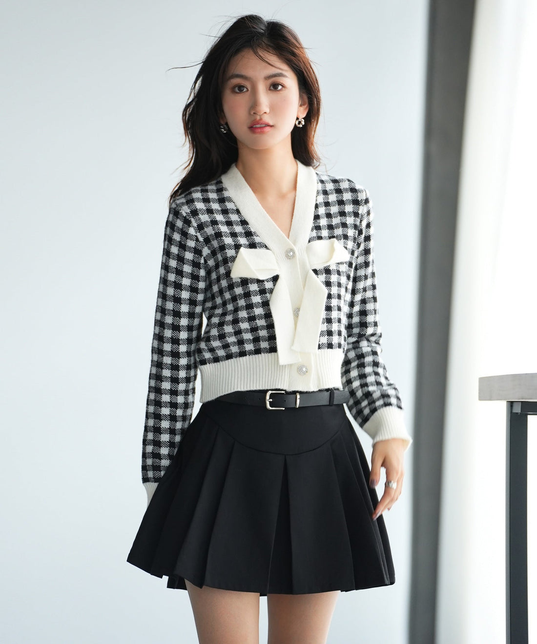 Front-Bow Gingham Knit Pullover OEM ODM reference 9 - additional view 9