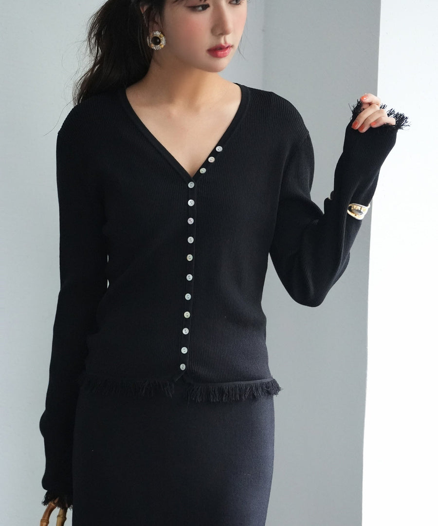 Fringe-Detail Knit Cardigan OEM ODM reference 1