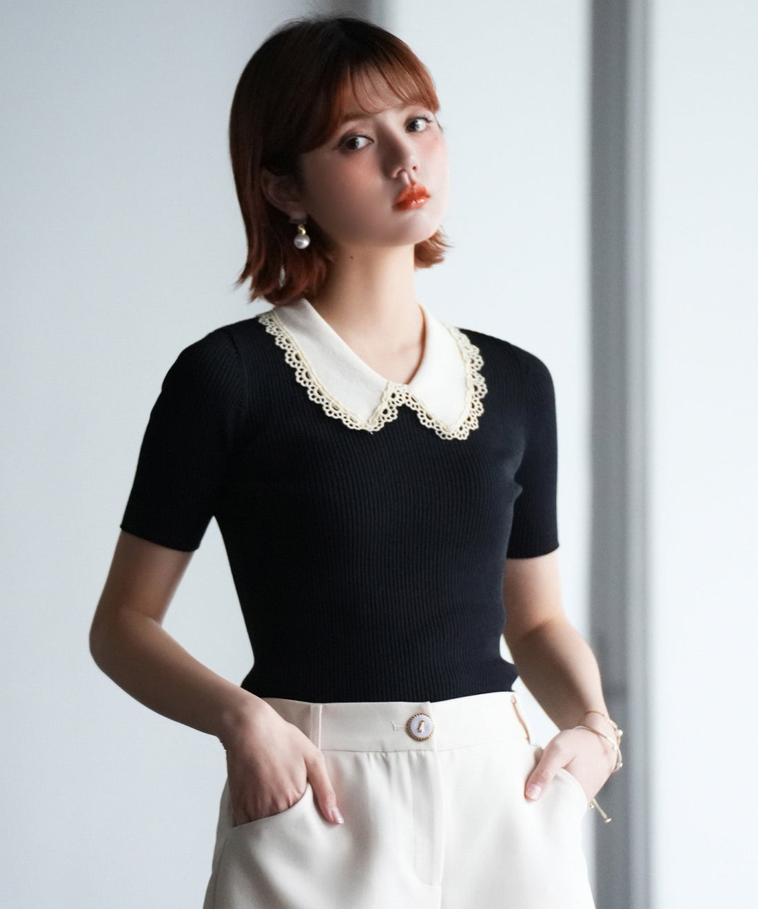 Peter Pan Collar Short-Sleeve Summer Knit OEM ODM reference 11 - additional view 11