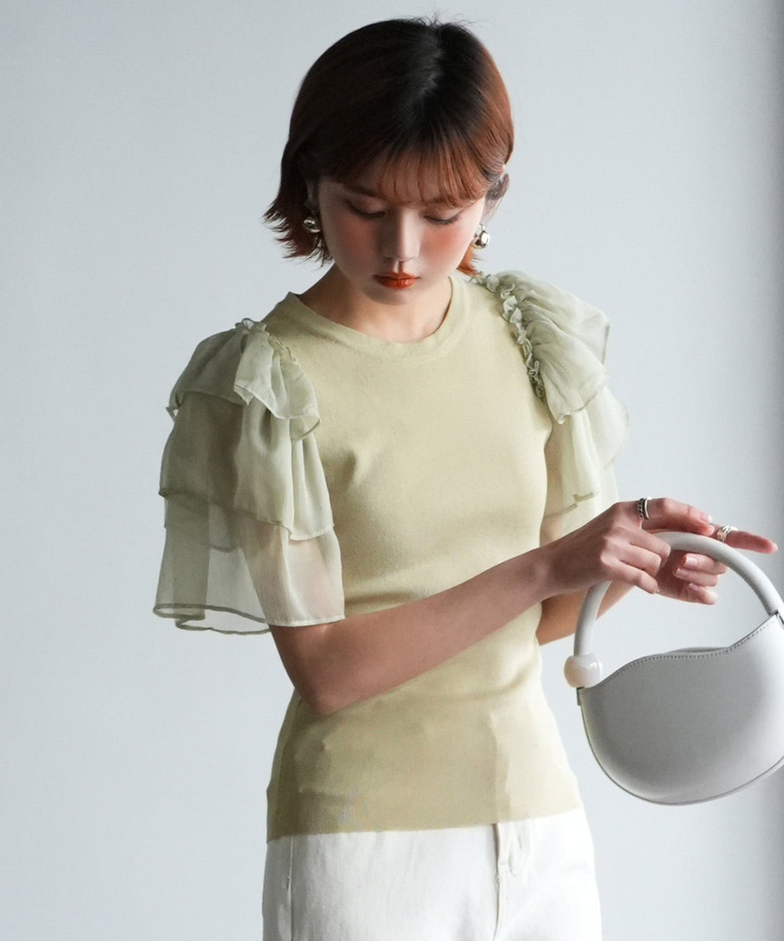 Chiffon-Sleeve Mixed-Material Knit Pullover OEM ODM reference 14 - additional view 14