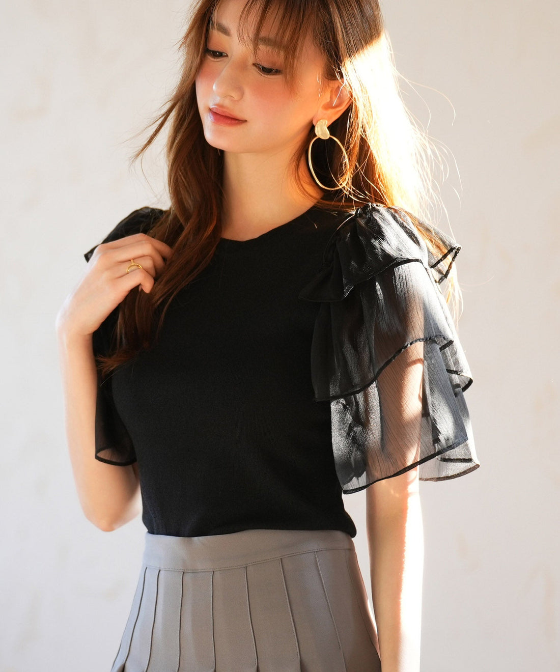 Chiffon-Sleeve Mixed-Material Knit Pullover OEM ODM reference 11 - additional view 11