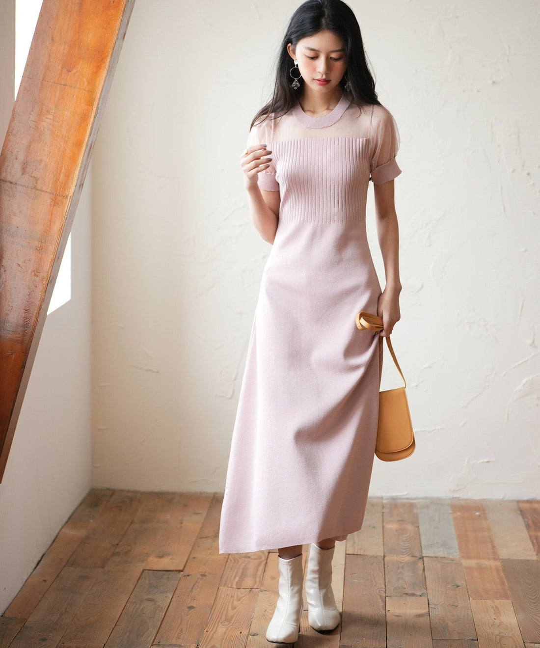 Tulle-Panel Mixed-Material Knit Dress OEM ODM reference 15 - additional view 15