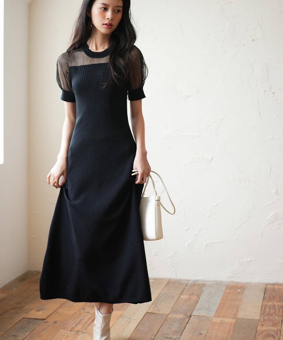Tulle-Panel Mixed-Material Knit Dress OEM ODM reference 9 - additional view 9