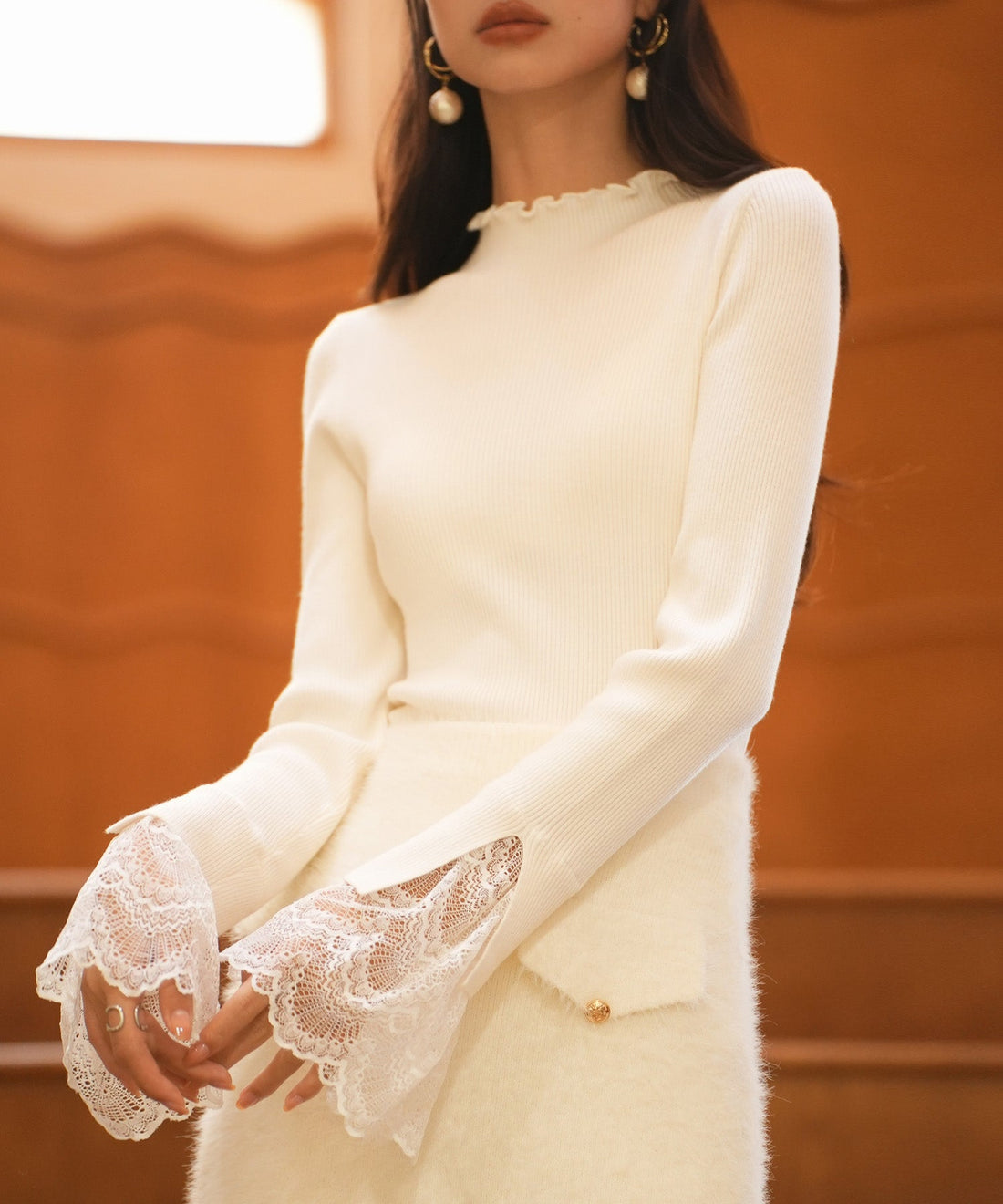 Lace-Cuff Mock-Neck Knit Top OEM ODM reference 10 - additional view 10