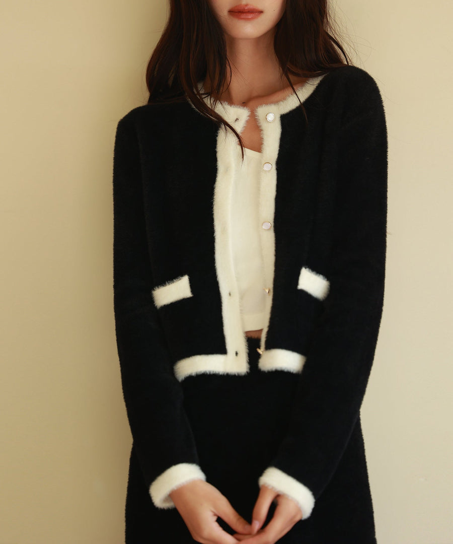 Contrast Shaggy-Knit Cardigan OEM ODM reference 1