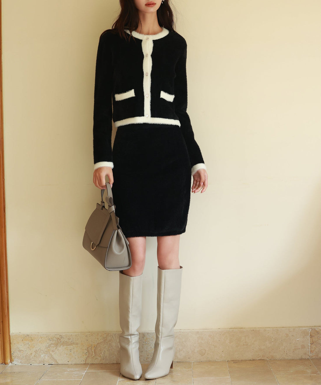 Contrast Shaggy-Knit Cardigan OEM ODM reference 9 - additional view 9