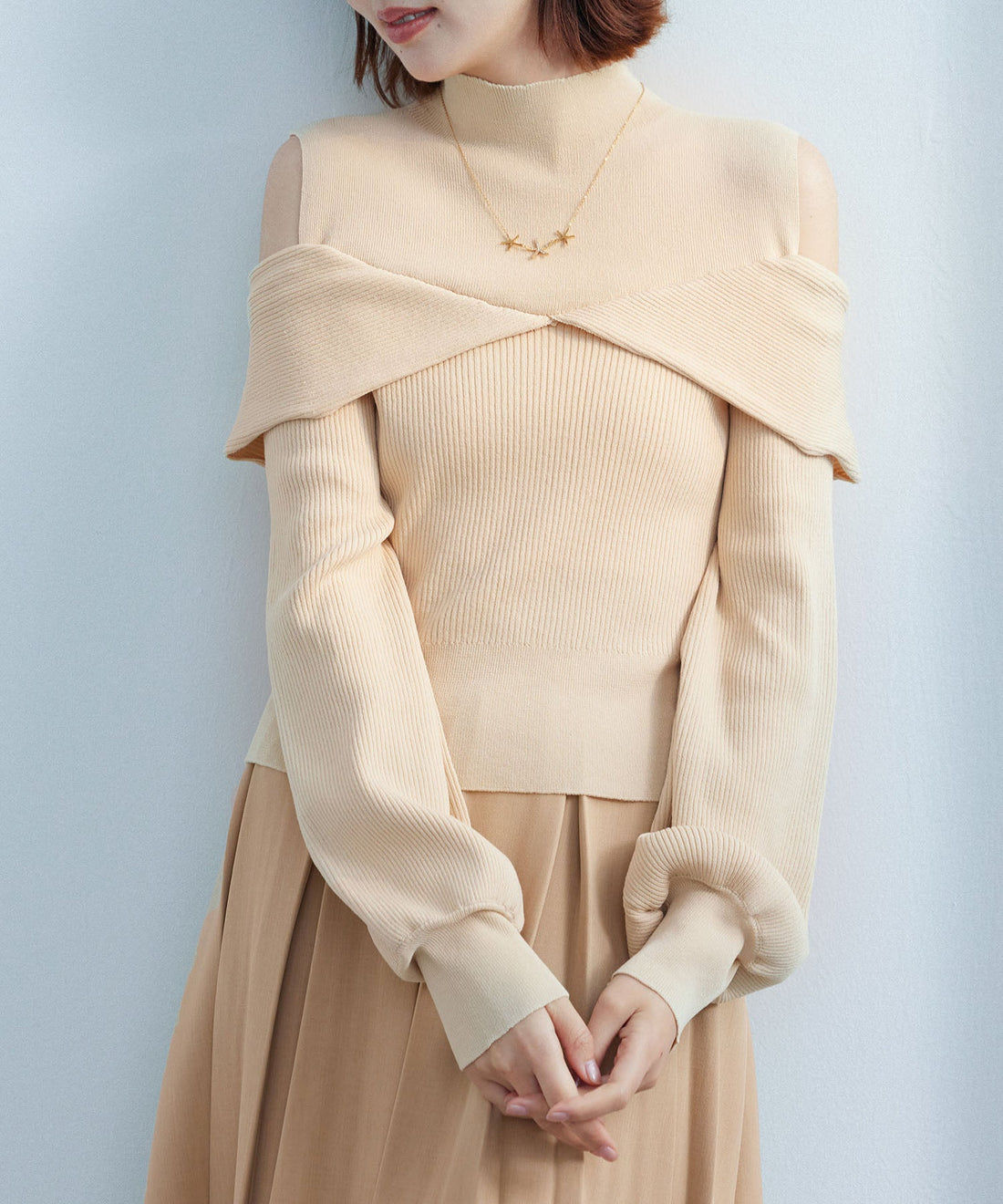 Open-Shoulder Mock-Neck Knit Pullover OEM ODM reference 15 - additional view 15