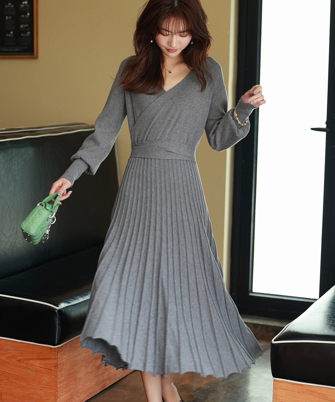 Mutton-Sleeve Wrap-Front Knit Dress OEM ODM reference 9 - additional view 9
