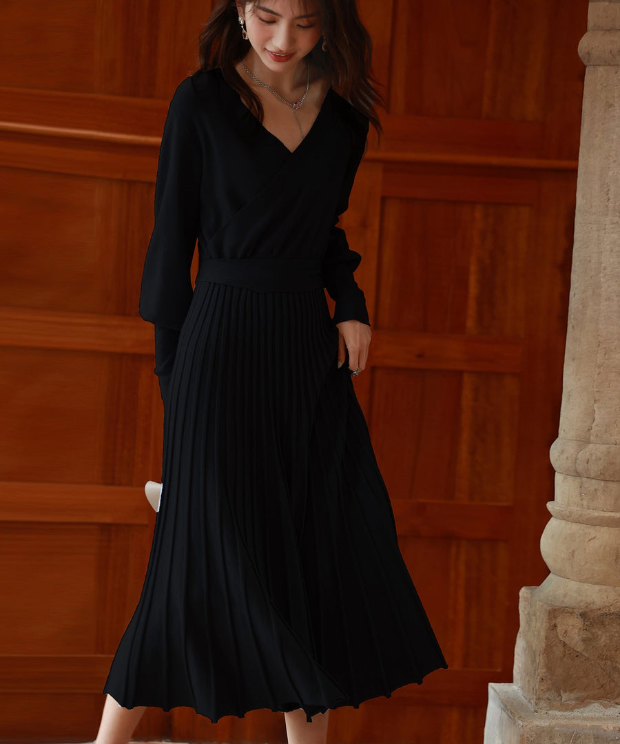 Mutton-Sleeve Wrap-Front Knit Dress OEM ODM reference 1