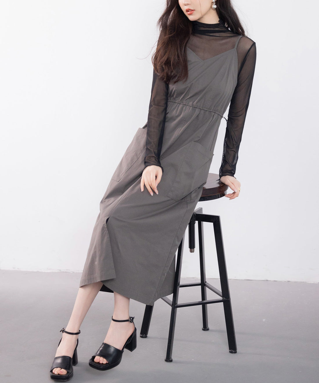 Drawstring V-Neck Cargo Camisole Dress OEM ODM reference 11 - additional view 11
