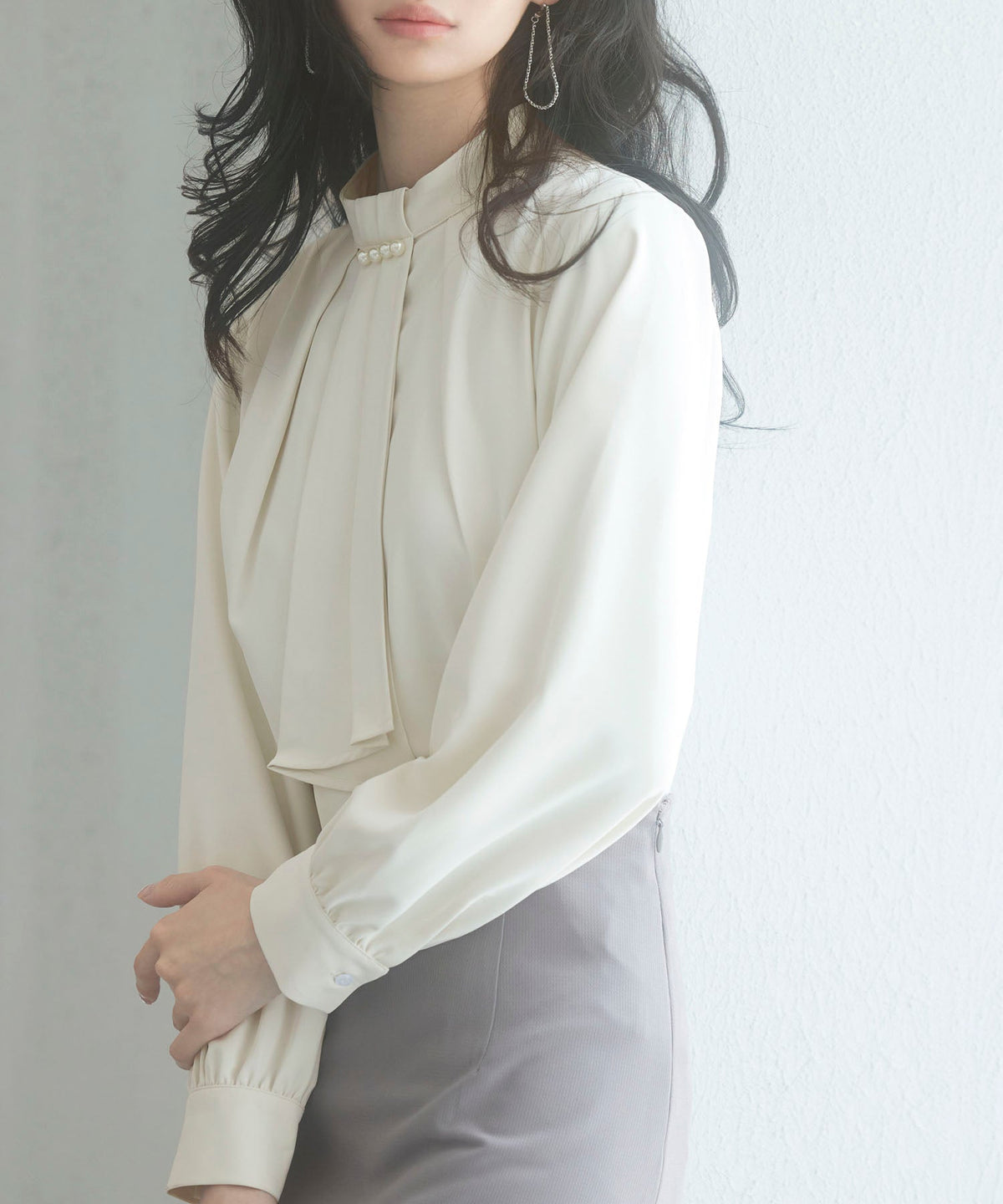 Stand-Collar Long-Sleeve Bow Blouse OEM ODM reference 1