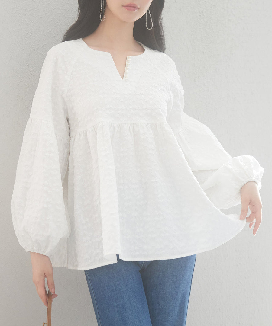 Pearl Key-Neck Peplum Blouse OEM ODM reference 1