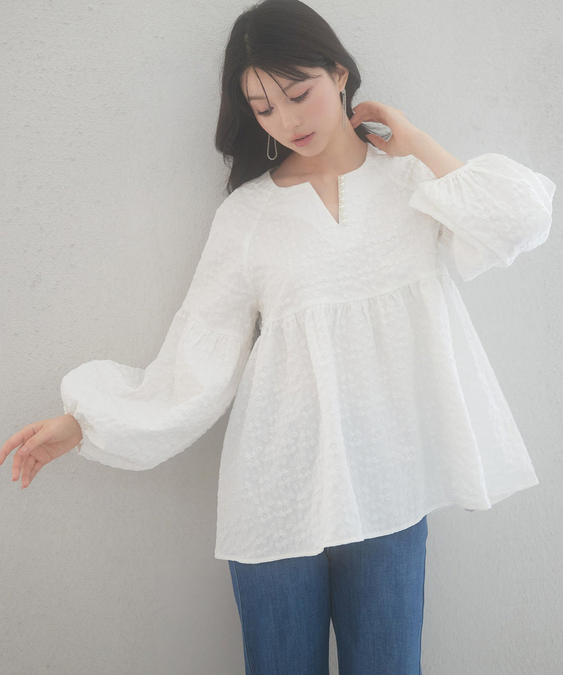 Pearl Key-Neck Peplum Blouse OEM ODM reference 8 - additional view 8
