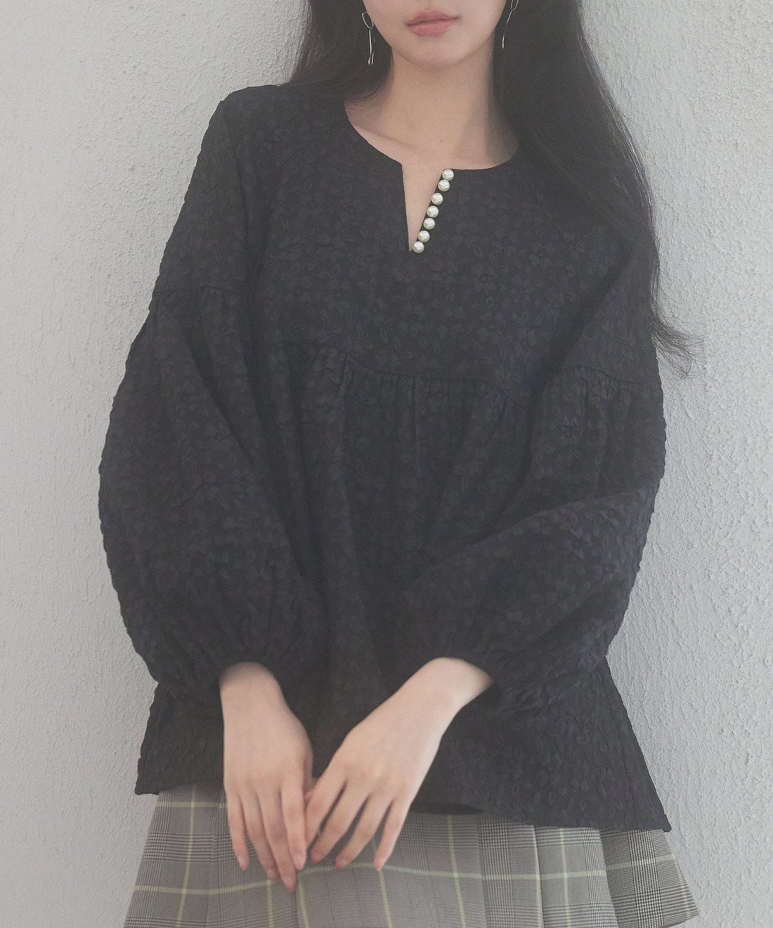 Pearl Key-Neck Peplum Blouse OEM ODM reference 13 - additional view 13