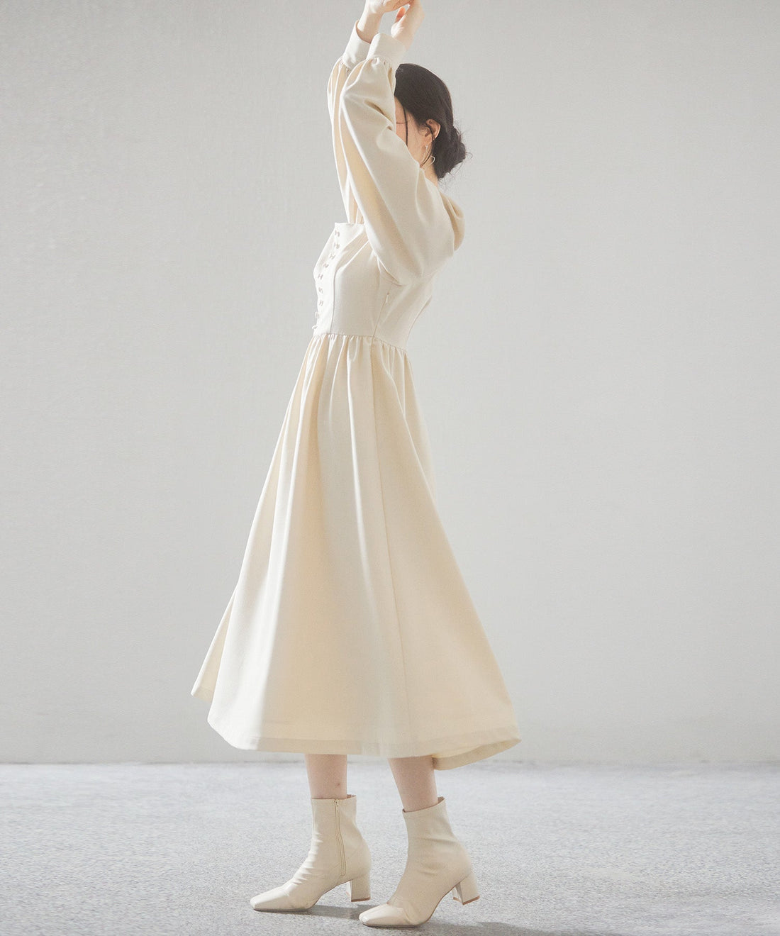Square-Neck Gathered Flare Dress OEM ODM reference 14 - additional view 14