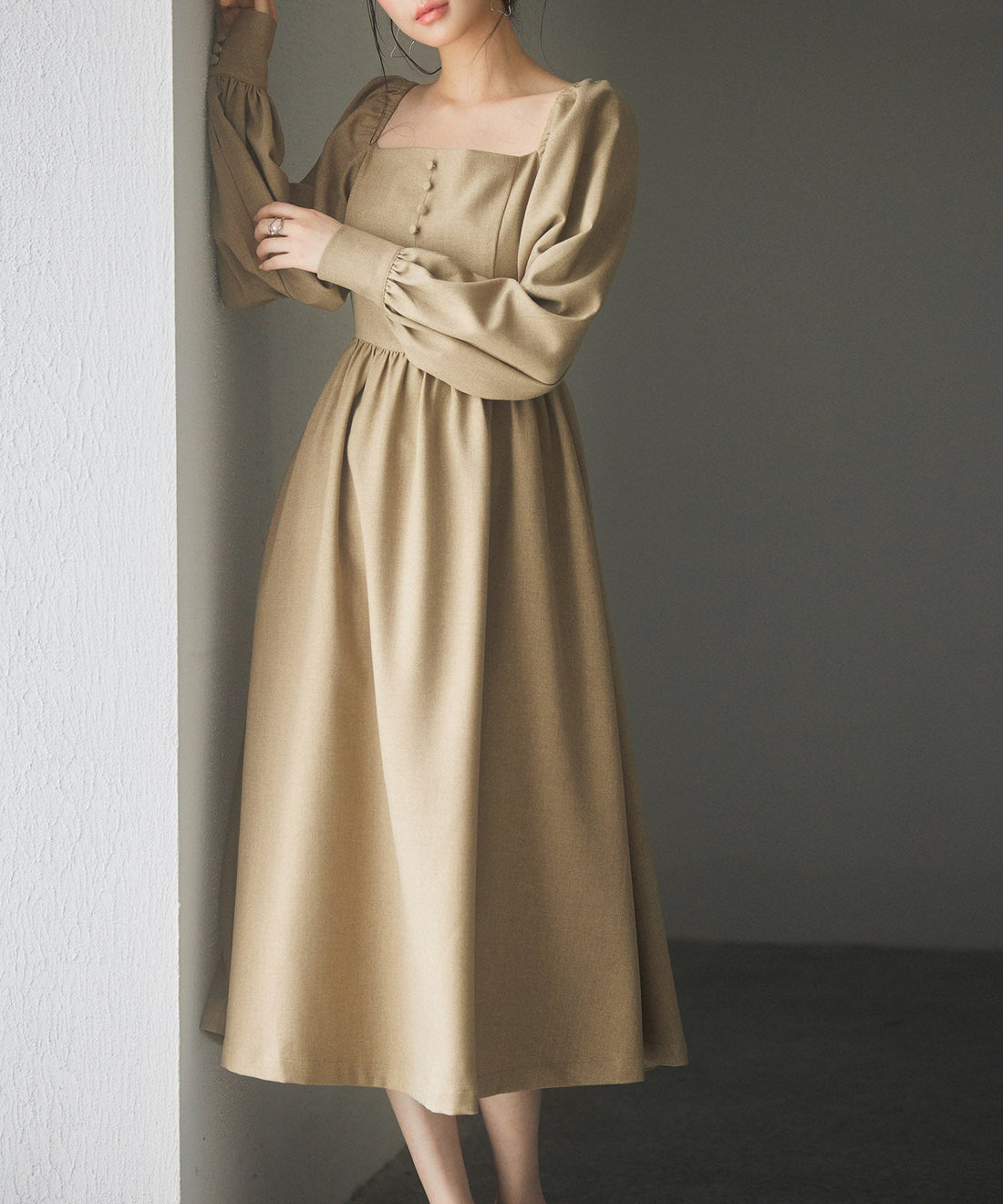 Square-Neck Gathered Flare Dress OEM ODM reference 8 - additional view 8