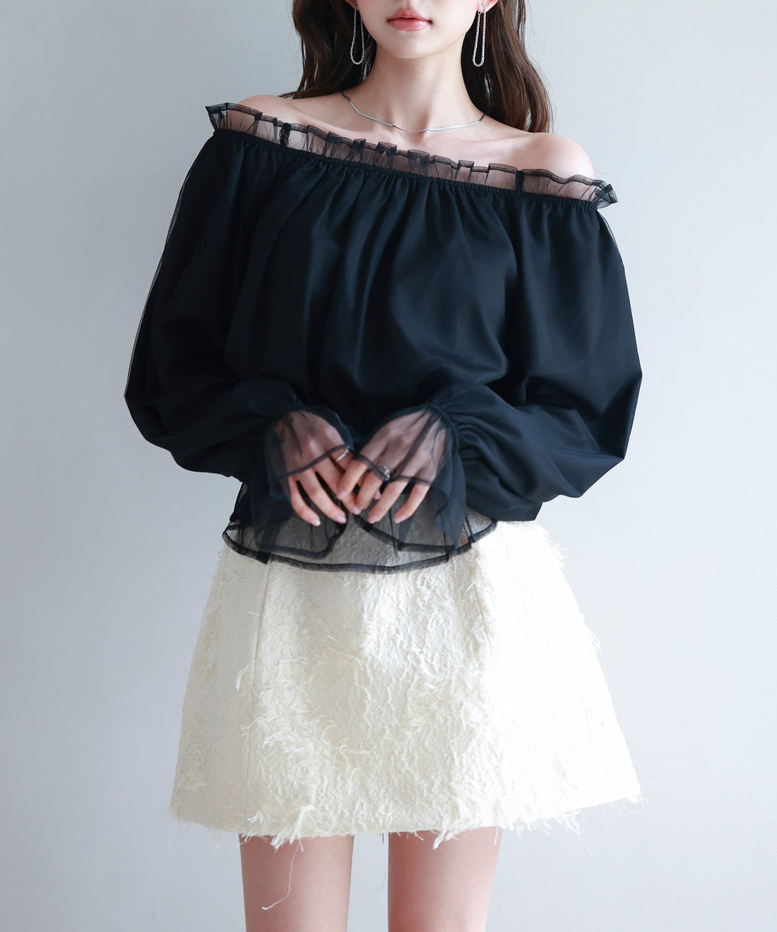 2-Way Neck Tulle Peplum Blouse OEM ODM reference 11 - additional view 11