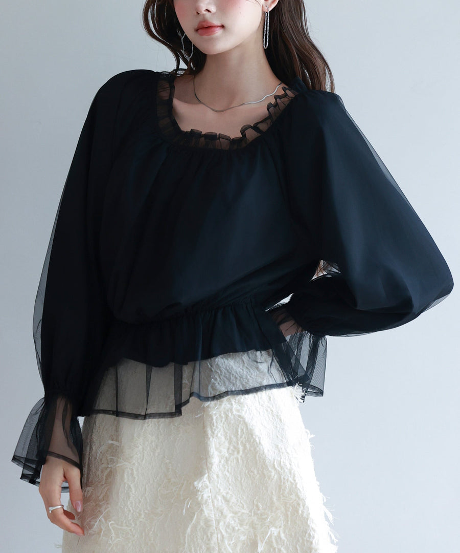 2-Way Neck Tulle Peplum Blouse OEM ODM reference 1