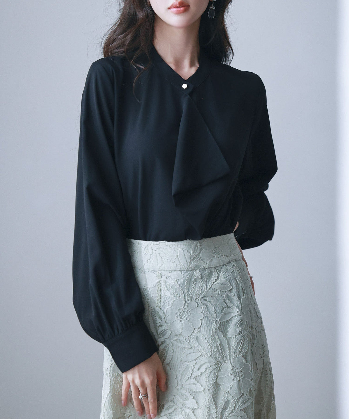 Fluid Ruffle Blouse with Gold Buttons OEM ODM reference 1