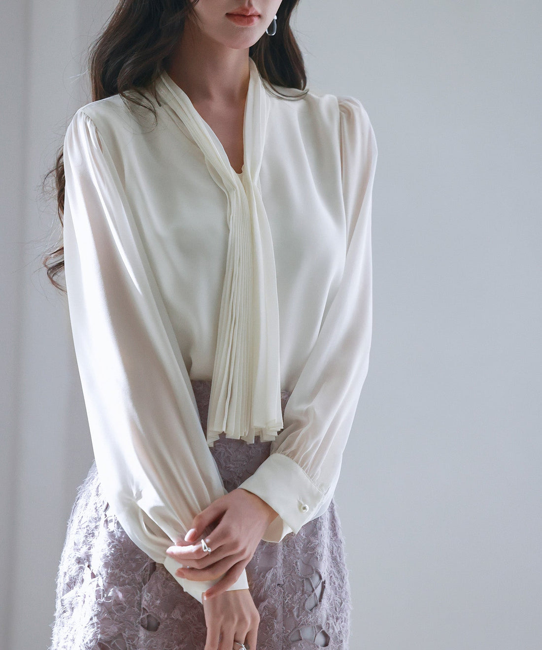 2-Way Pleated Bow Chiffon Blouse OEM ODM reference 8 - additional view 8