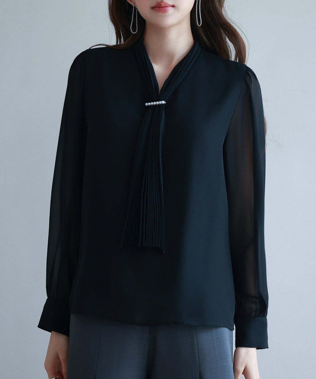 2-Way Pleated Bow Chiffon Blouse OEM ODM reference 11 - additional view 11